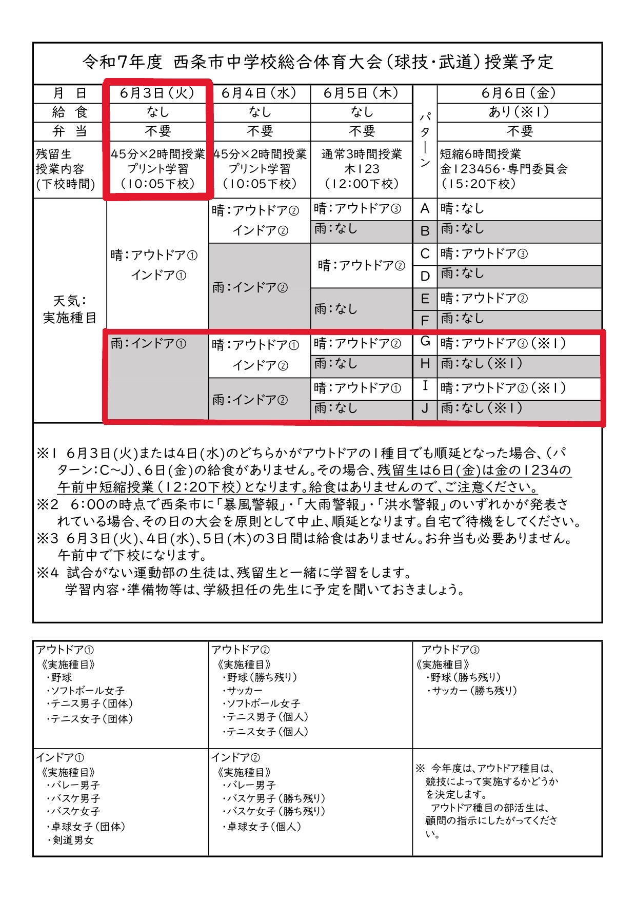 市総体の日程(生徒配布用） - コピー